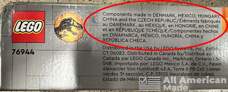 Back of Lego Box Showing Where They Are Made