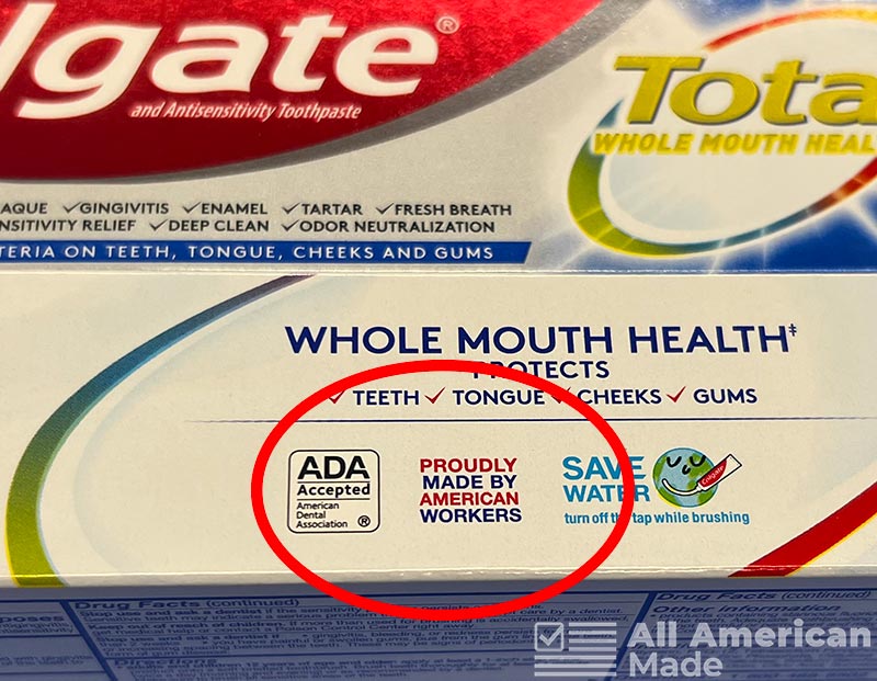 Colgate Toothpaste Box Showing That it's Made in the USA