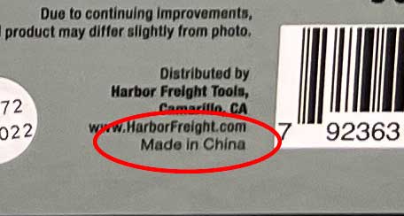 Label on US General Tool Box Showing it's Made in China