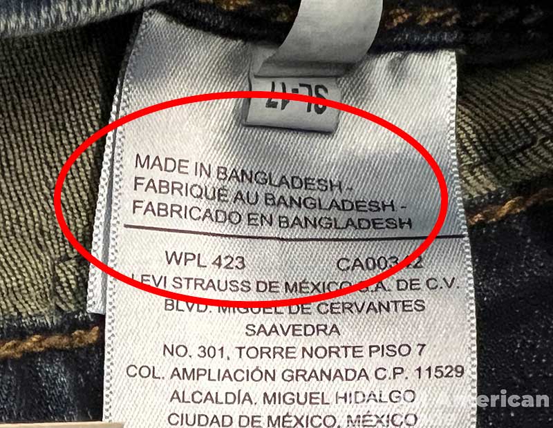 Tag of Levi Jeans Showing Made in Bangladesh