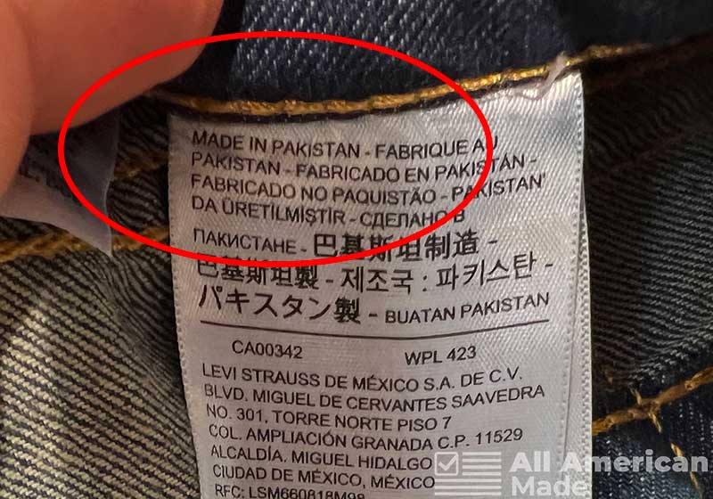Tag of Levi Jeans Showing Made in Pakistan