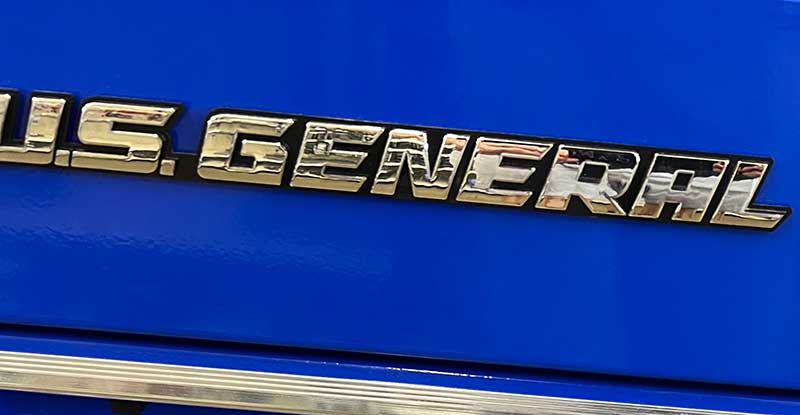 US General Logo on a Blue Tool Box