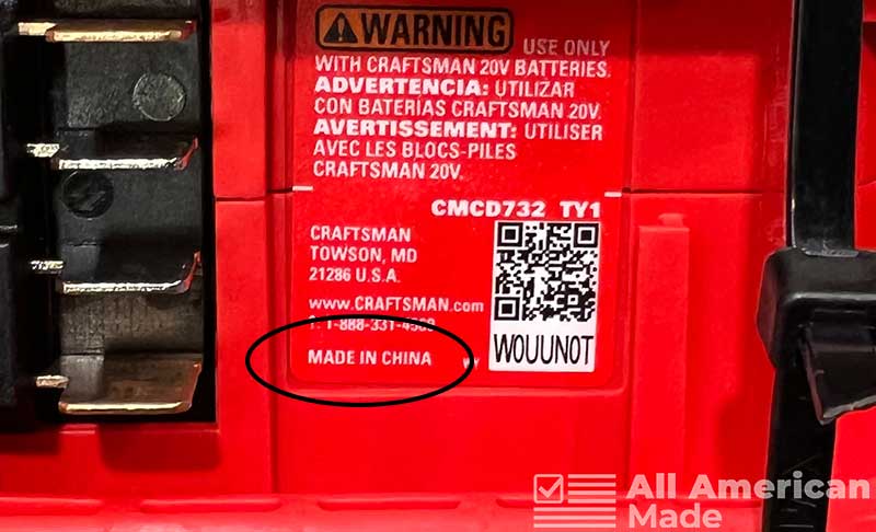 Bottom of Craftsman Drill Showing Manufacturing Location