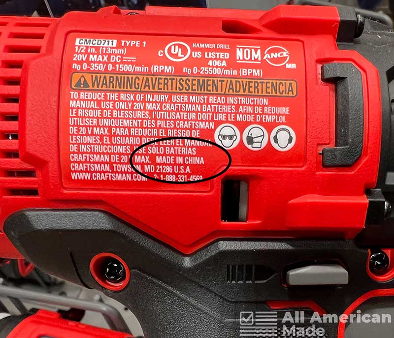 Craftsman Drill That's Made in China
