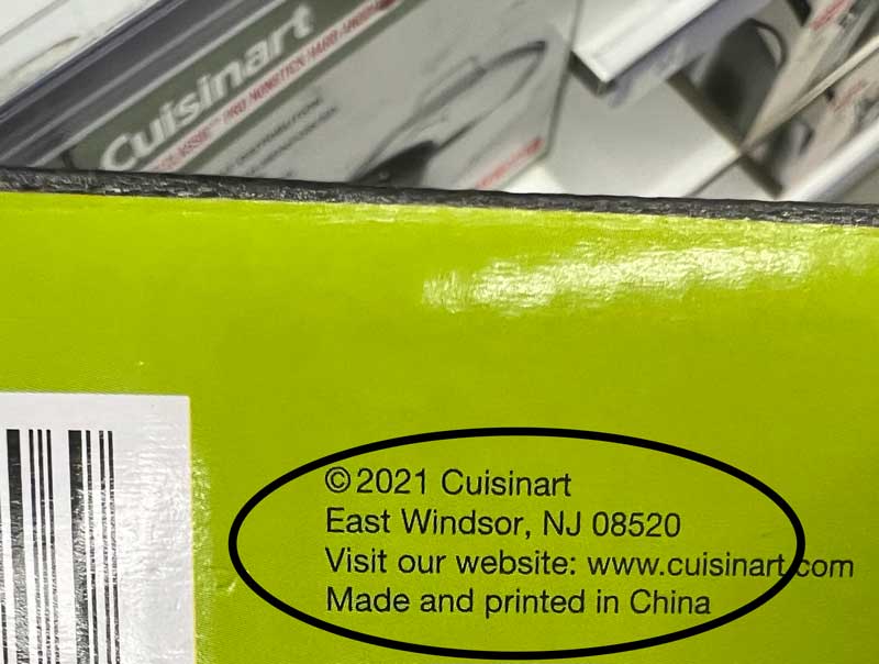 Cuisinart Cookware Made in China Label on Box