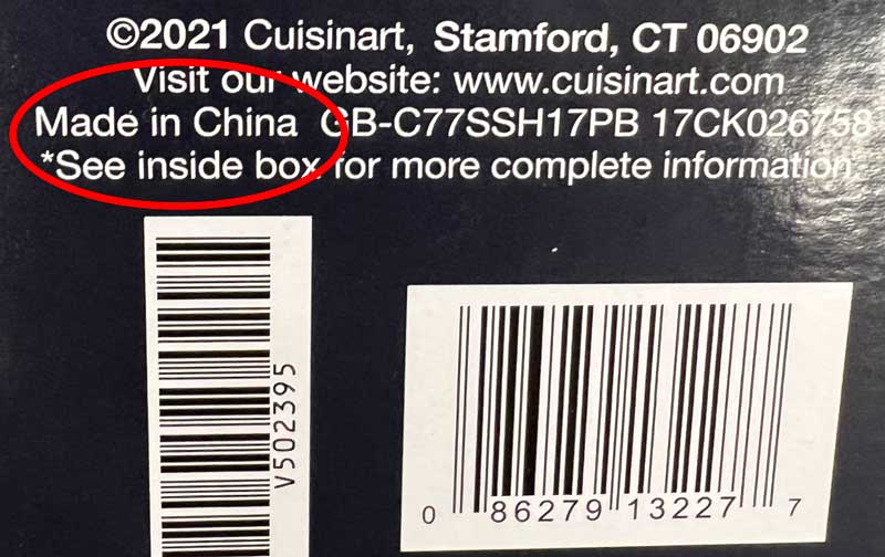 Cuisinart Packaging Showing Made in China