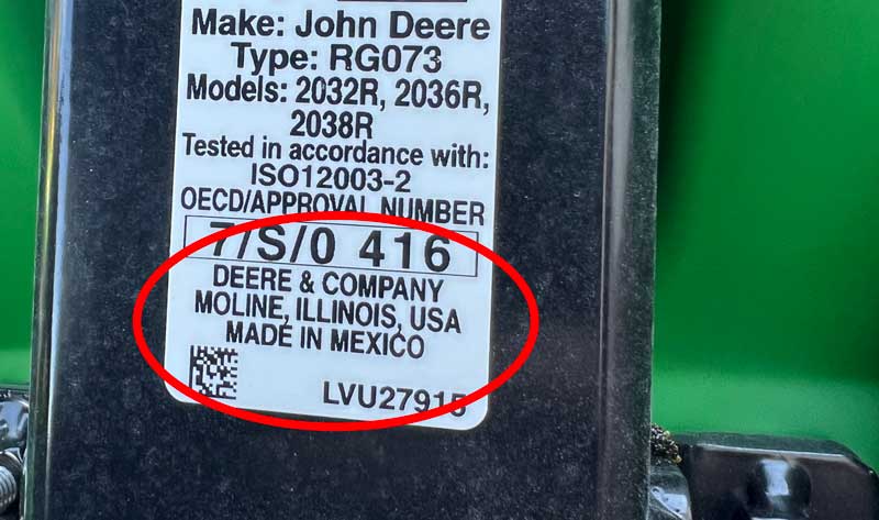 Foreign Made John Deere Tractor Label
