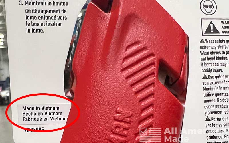 Label on a Craftsman Hands Tool Showing Made in Vietnam