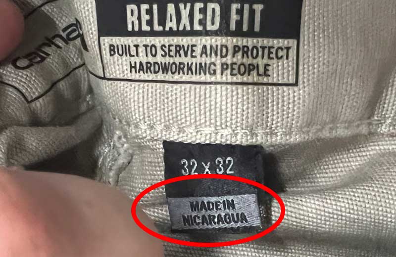 Made in Nicaragua Tag on Carhartt Pants