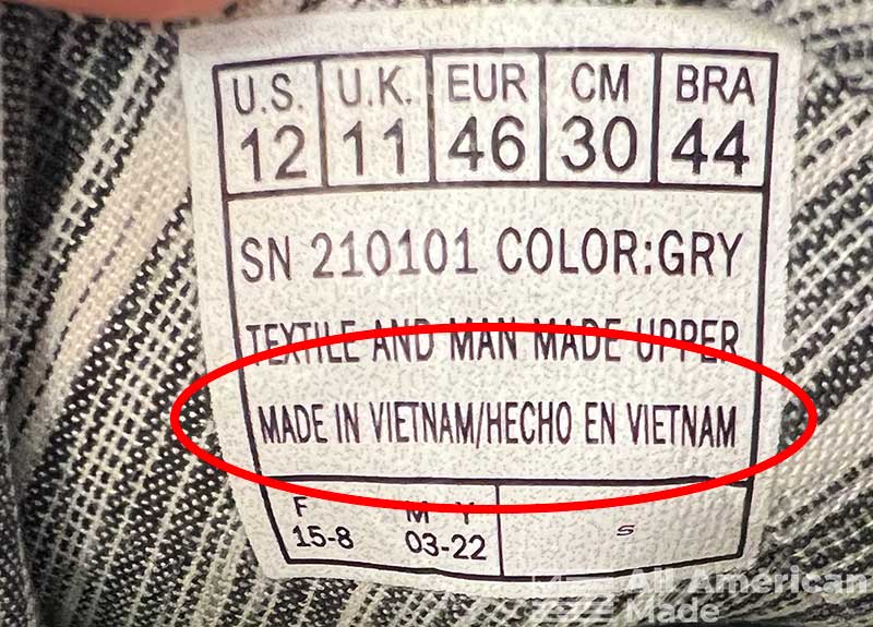 Made in Vietnam Label inside of a Sketchers Shoe