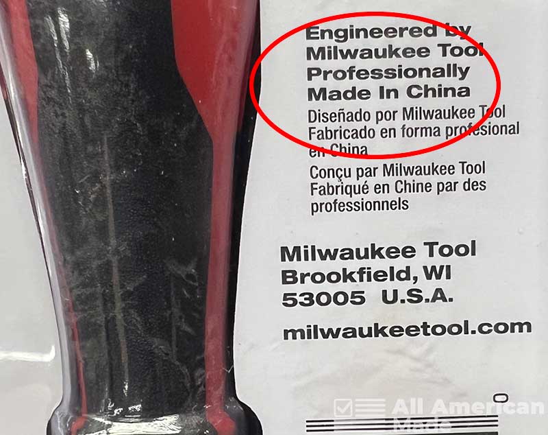 Milwaukee Hand Tool Packaging Showing Made in China