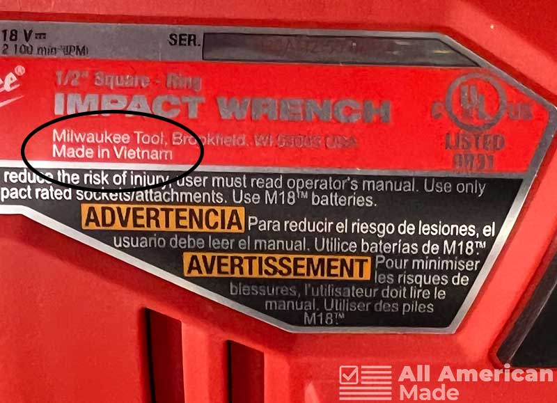 Milwaukee Impact Wrench Made in Vietnam