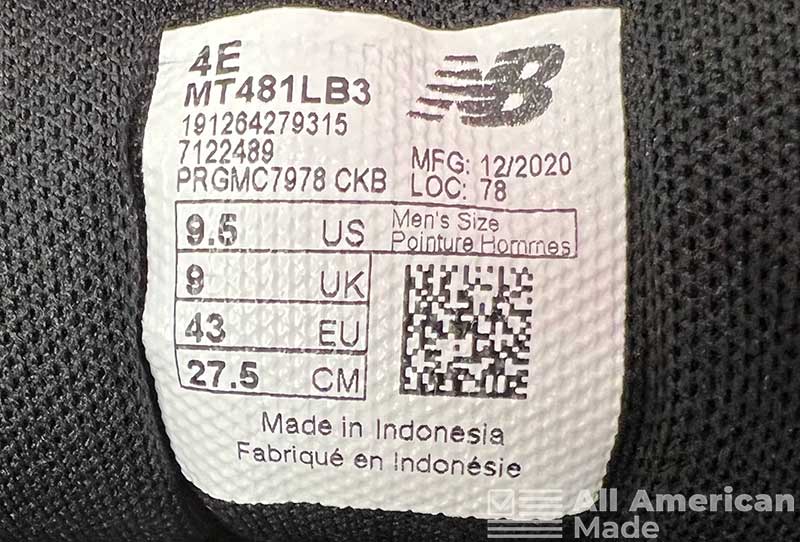 New Balance Shoe Label Showing Made in Indonesia