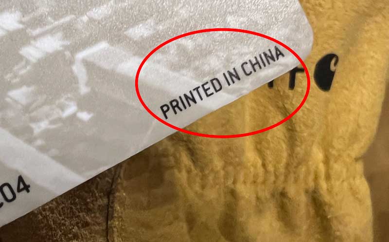 Printed in China Tag