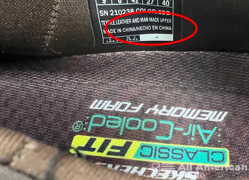 Sketchers Shoe Label Showing Made in China