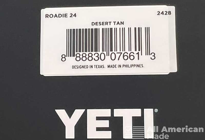 Tag Showing Where YETI Roadie Cooler is Made
