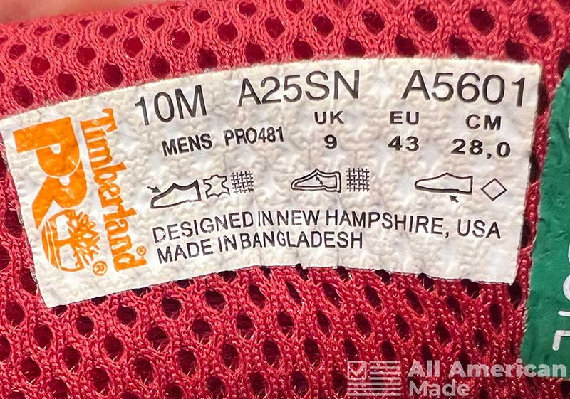 Timberland Boots Label Showing Made in Bangladesh