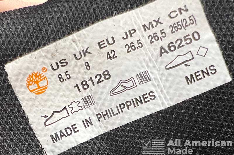 Timberland Boots Tag Showing Made in the Philippines