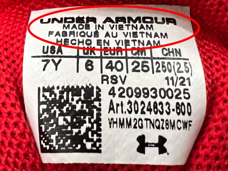 Another Shoe Tag Showing Made in Vietnam