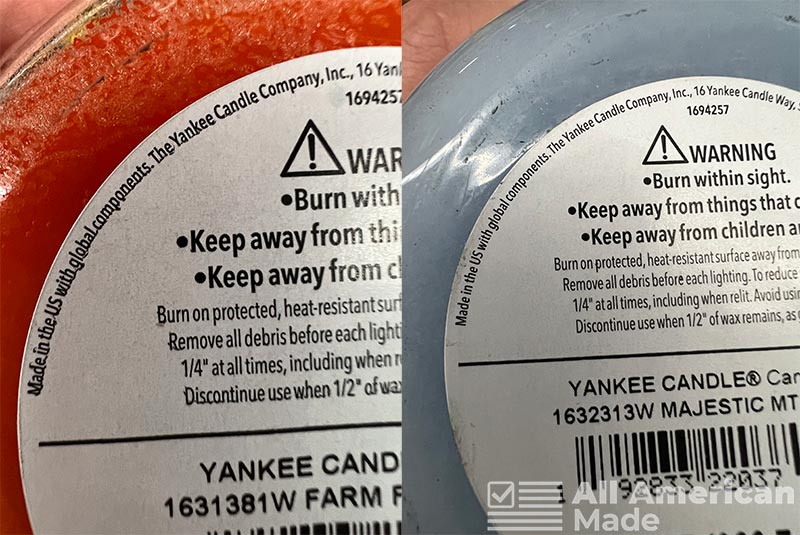 Labels of Two More Yankee Candles Showing Their Manufacturing Location