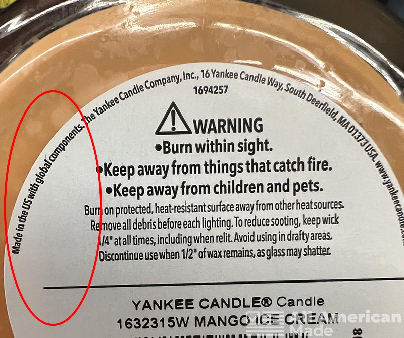 Yankee Candle Label Showing Where it's Made