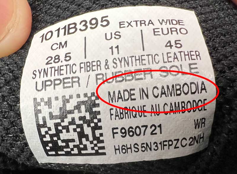 Asics Shoe Tag Showing Made in Cambodia