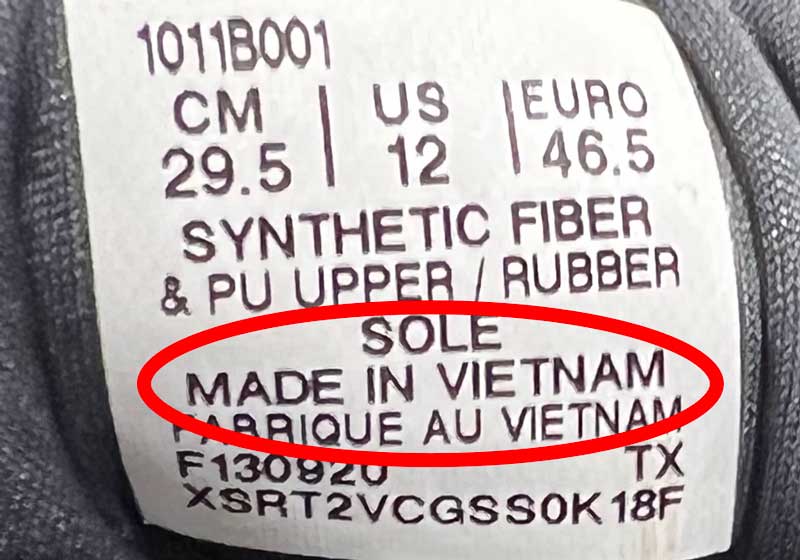 Made in Vietnam Brooks Running Shoe Tag