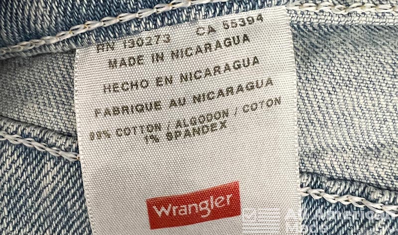 Made in Nicaragua Label on Wrangler Jeans