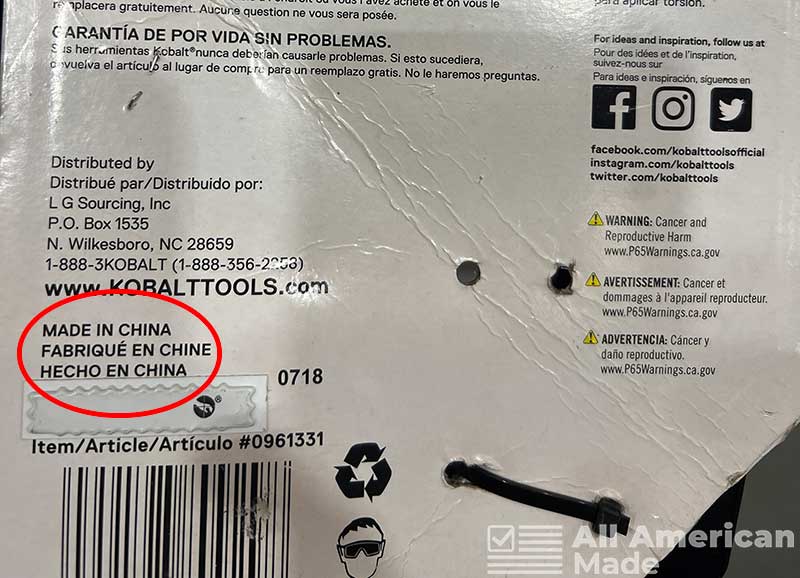 Packaging of Kobalt Hand Tools