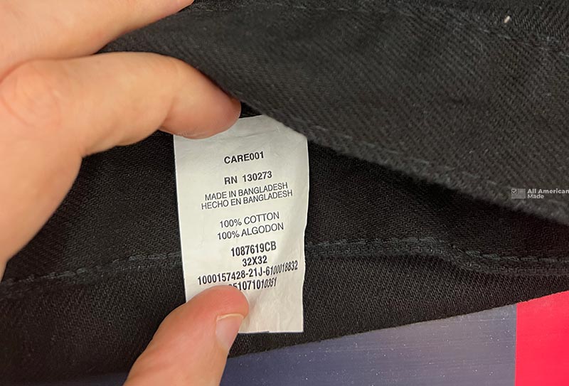 Wrangler Jeans Tag Showing Made in Bangladesh