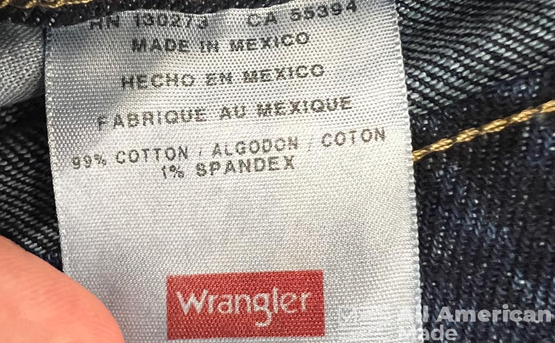 Wrangler Jeans Tag Showing Made in Mexico