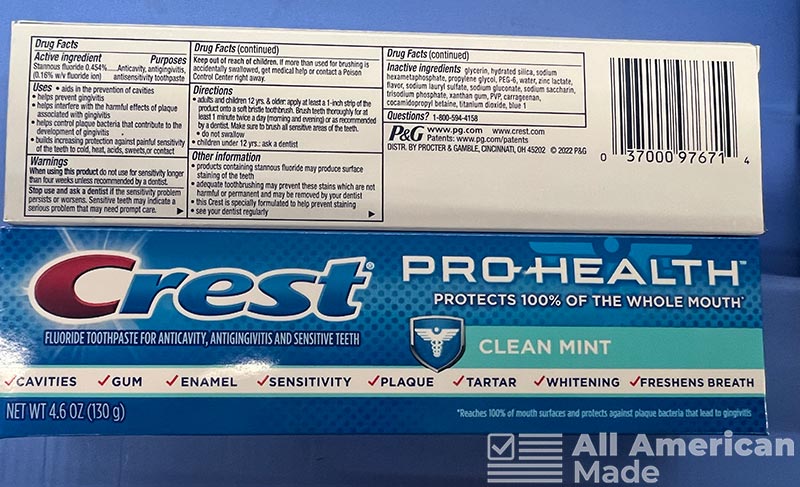 A Picture I took of the back of Crest Toothpaste packaging