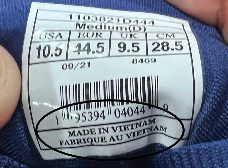 Another Brooks Shoe Tag Showing Made in Vietnam