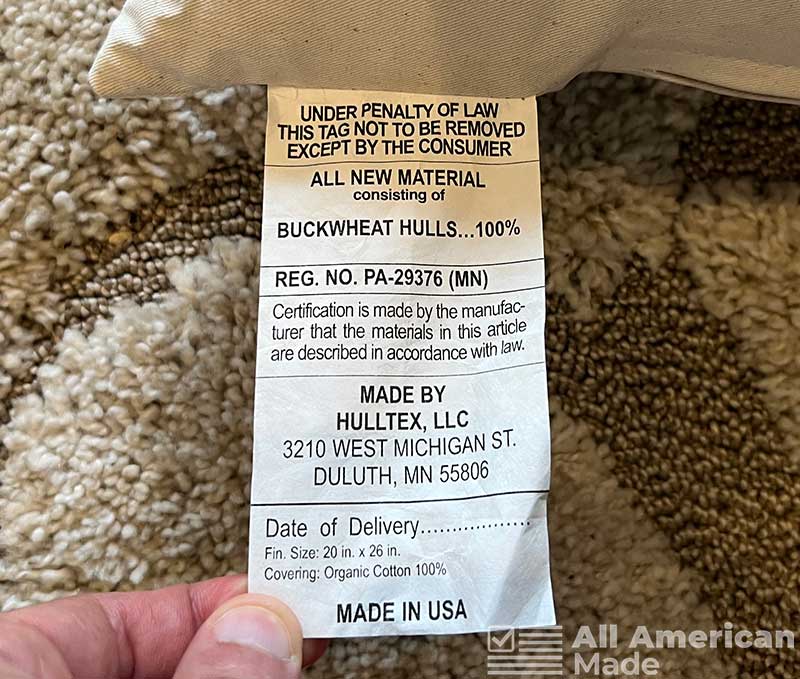 Hullo Buckwheat Pillow Tag