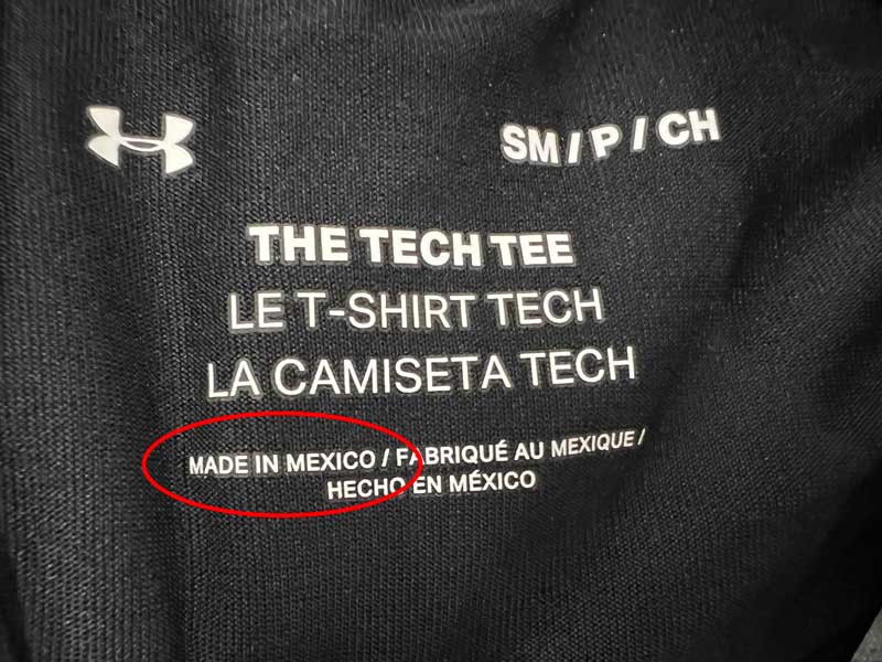 Made in Mexico Label on Under Armour Shirt
