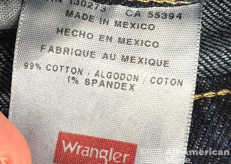 Mexico Produced Wrangler Jeans Tag