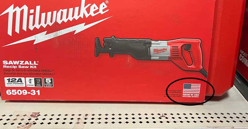 Milwaukee Made in USA Label on Power Tool