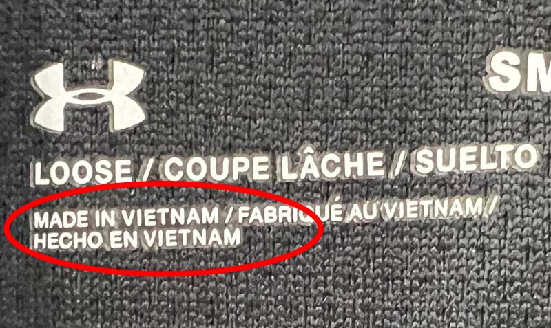 Under Armour Shirt Showing Made in Vietnam