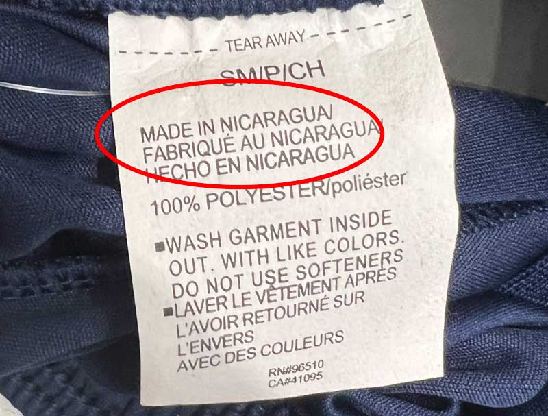 Under Armour Shorts Tag Showing Made in Nicaragua