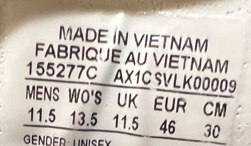 Close Up of Converse Tag Showing Made in Vietnam