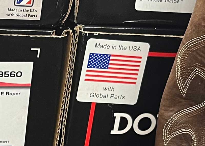 Double-H Boots Made in USA with Global Parts Sticker on Box