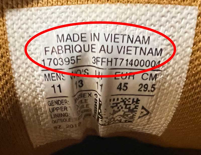 Gold Converse Shoes Tag Made in Vietnam