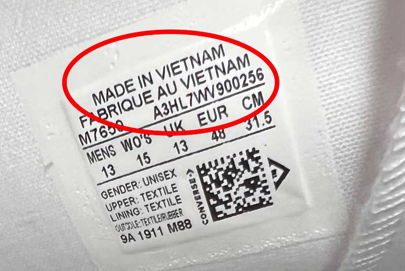 Made in Vietnam Tag on Converse Shoes