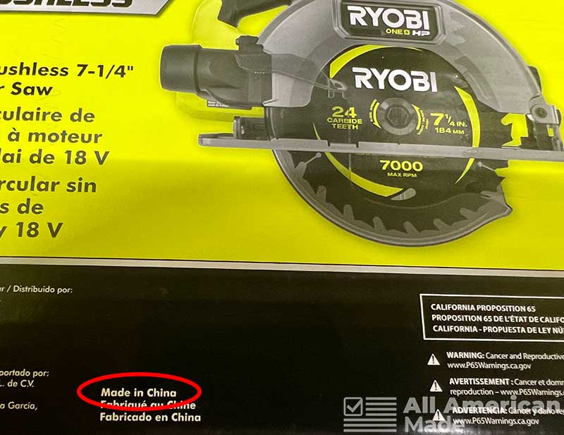 Ryobi Circular Saw Box Showing Made in China