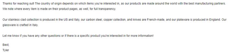 Screenshot of Made In Support Answer