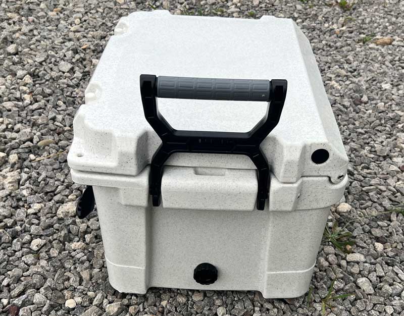 Side of Kong Cooler Showing Handle and Drain