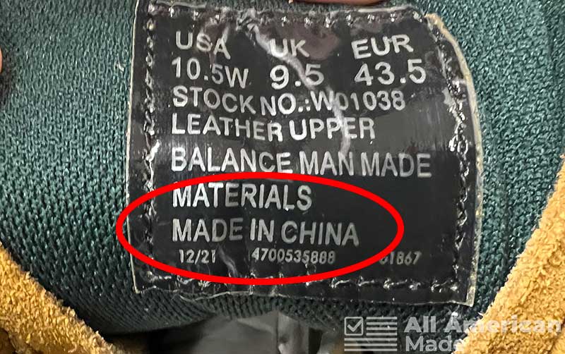 Wolverine Boots Tag Showing Made in China