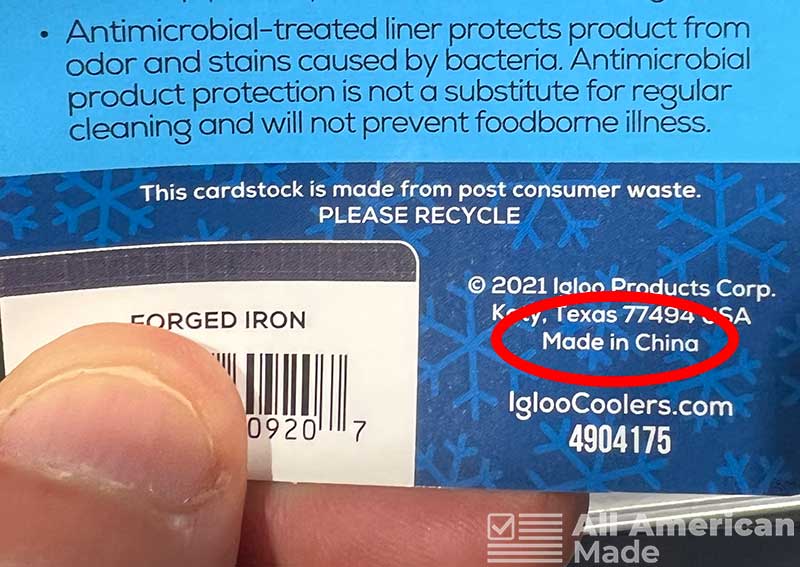 Made in China Tag on Igloo Cooler