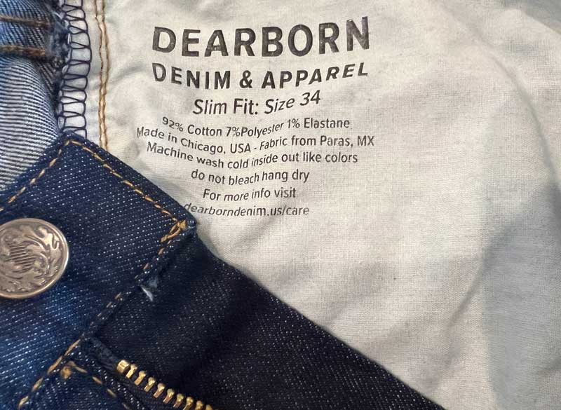Dearborn Denim Jeans Tag Showing Made in the USA