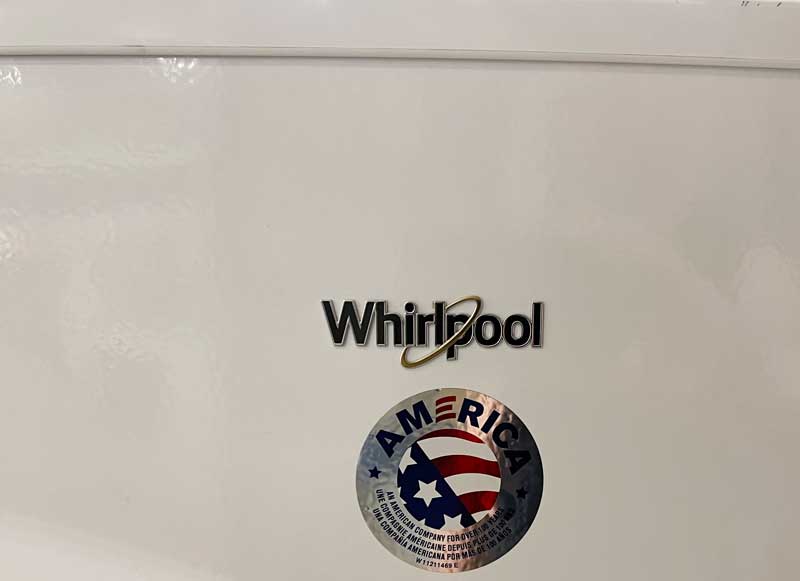 Whirlpool Logo on a Refrigerator With Made in USA Sticker